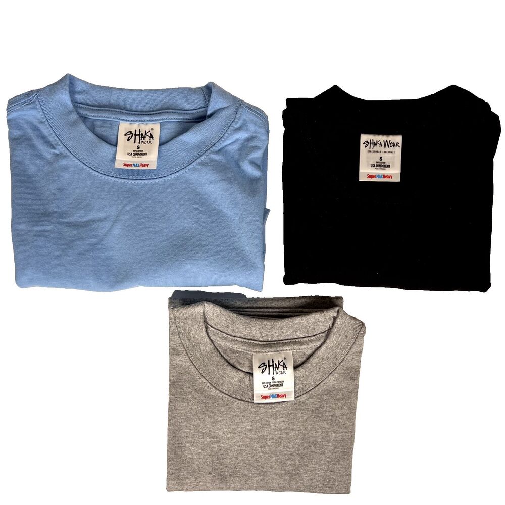 LOT of 3-Shaka Wear Sz Boys S Slim Short Sleeve Heavyweight T-Shirts Crew Neck